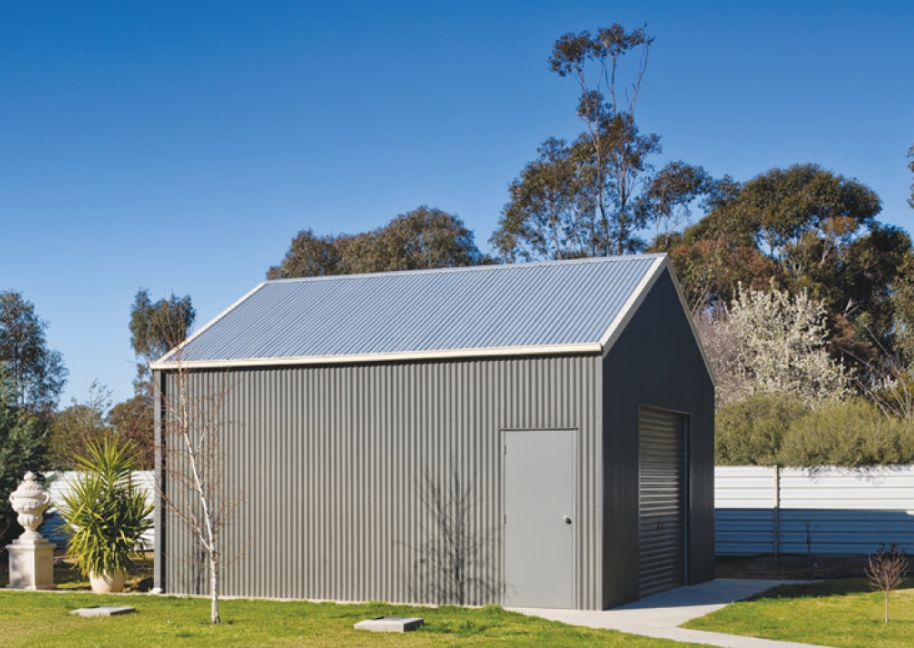 grey shed in backyard